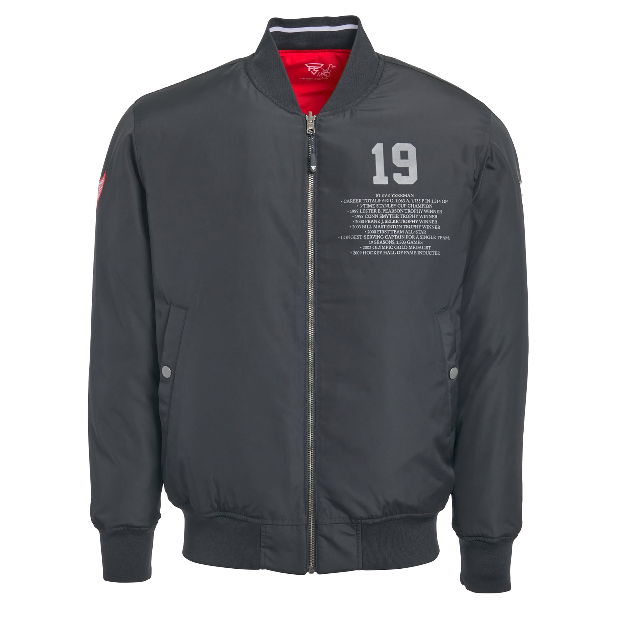 Veste bomber réversible zippée pour homme FE Steve Yzerman rouge/noir des Red Wings de Détroit
